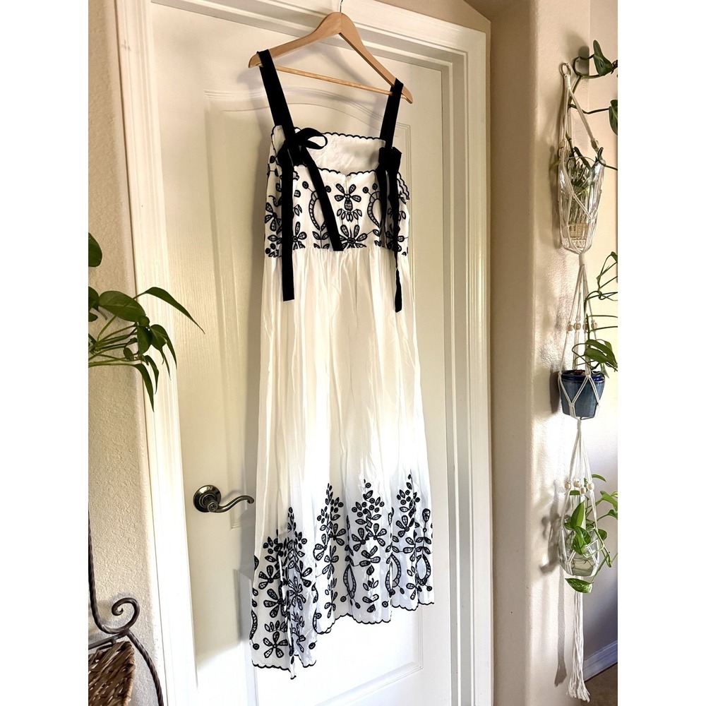 Anthropologie White Midi Dress with Black Embroidery - Picture 4 of 12